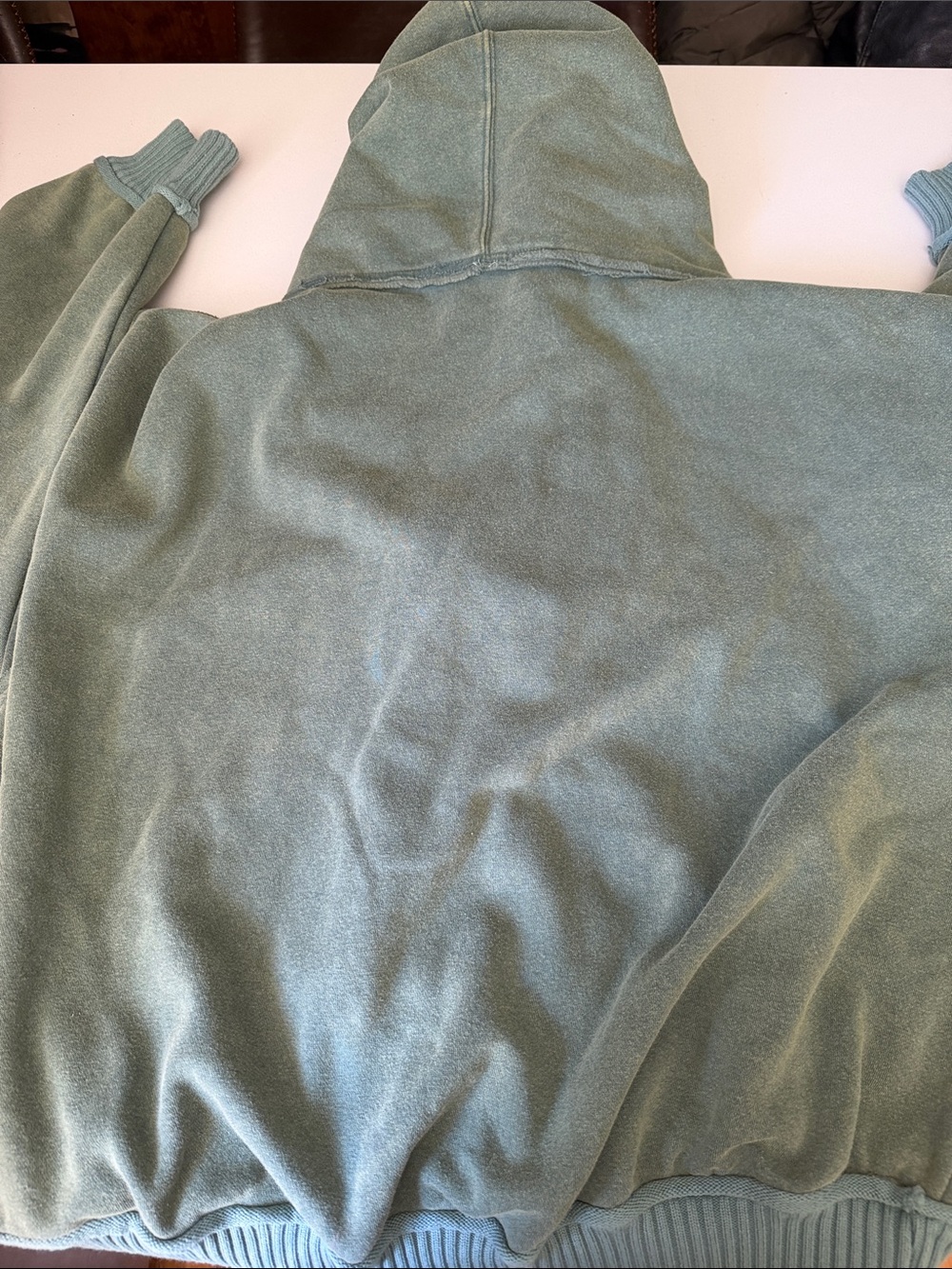 Free People Sage Green V-Neck Hoodie with Multicolor Striped Hood - Picture 3 of 4